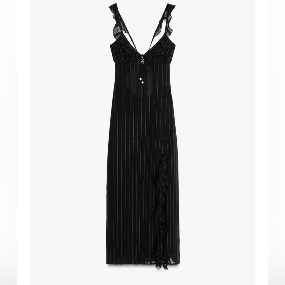 ZARA METALLIC THREAD LINGERIE STYLE MIDI DRESS